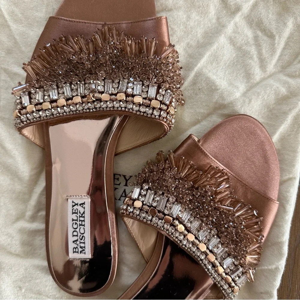 Badgley Mischka Kassandra Rose Gold Crystal Embellished Slide Mules - Picture 4 of 4